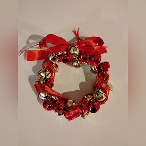 Festive Red and Gold Silver Jingle Bell Wreath With Ribbon 🎀